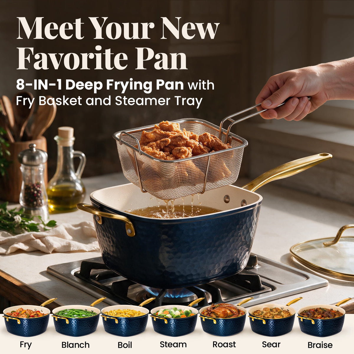 Gotham Steel Hammered 20 Pc Ceramic Cookware Set Nonstick, Induction Pots and Pans Set, Non Toxic Cookware Sets, Oven & Dishwasher Safe, Copper