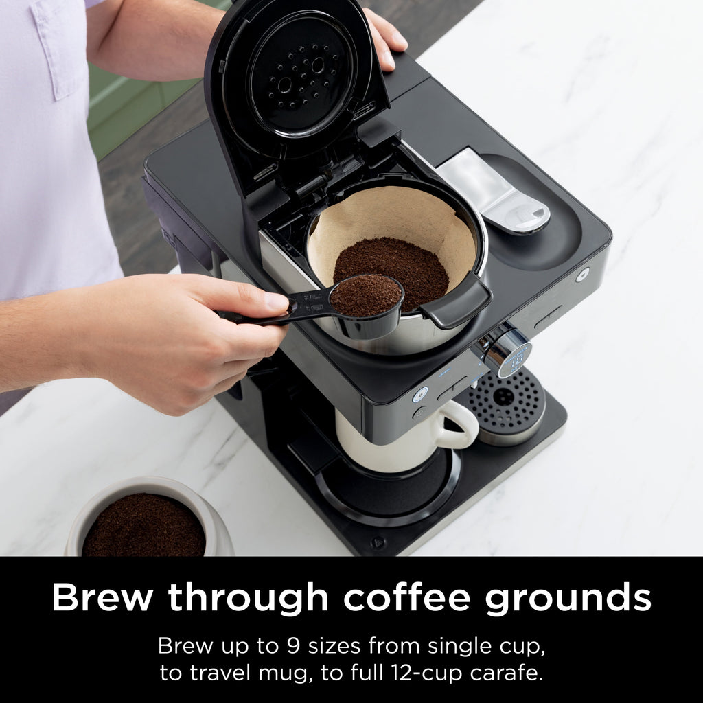 Ninja Espresso & Coffee Barista System 12-Cup, Built-In Milk Frother, Nespresso Capsule Compatible, CFN601, Black