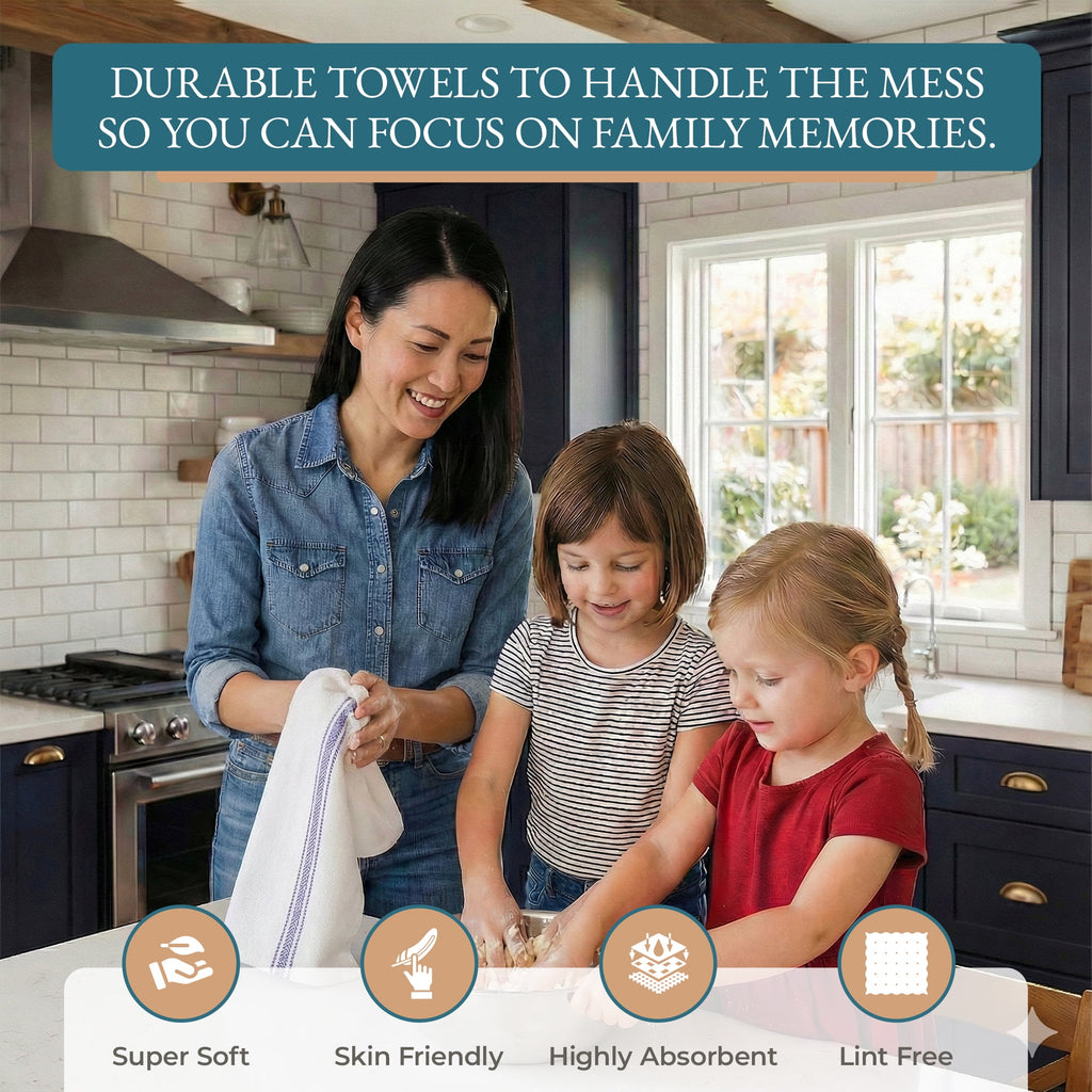 Kitchen Towels Set - 100% Pure Cotton Super Absorbent Hand Towel, Grey Tea Towels, Soft & Durable, Pack of 12 – 15”x25”, Grey Stripe
