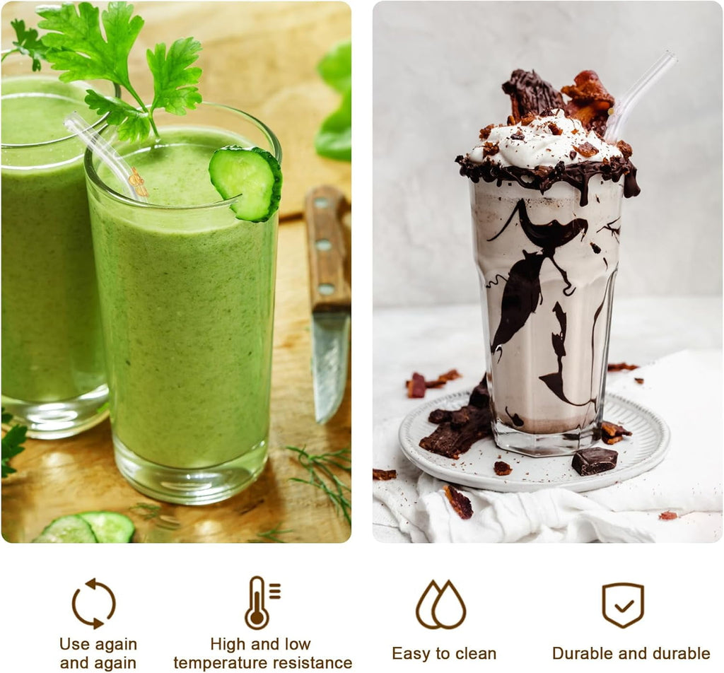 6 Pack Reusable Glass Straws Shatter Resistant, Cute Clear Glass Straw for Smoothie, Cocktail, Juice
