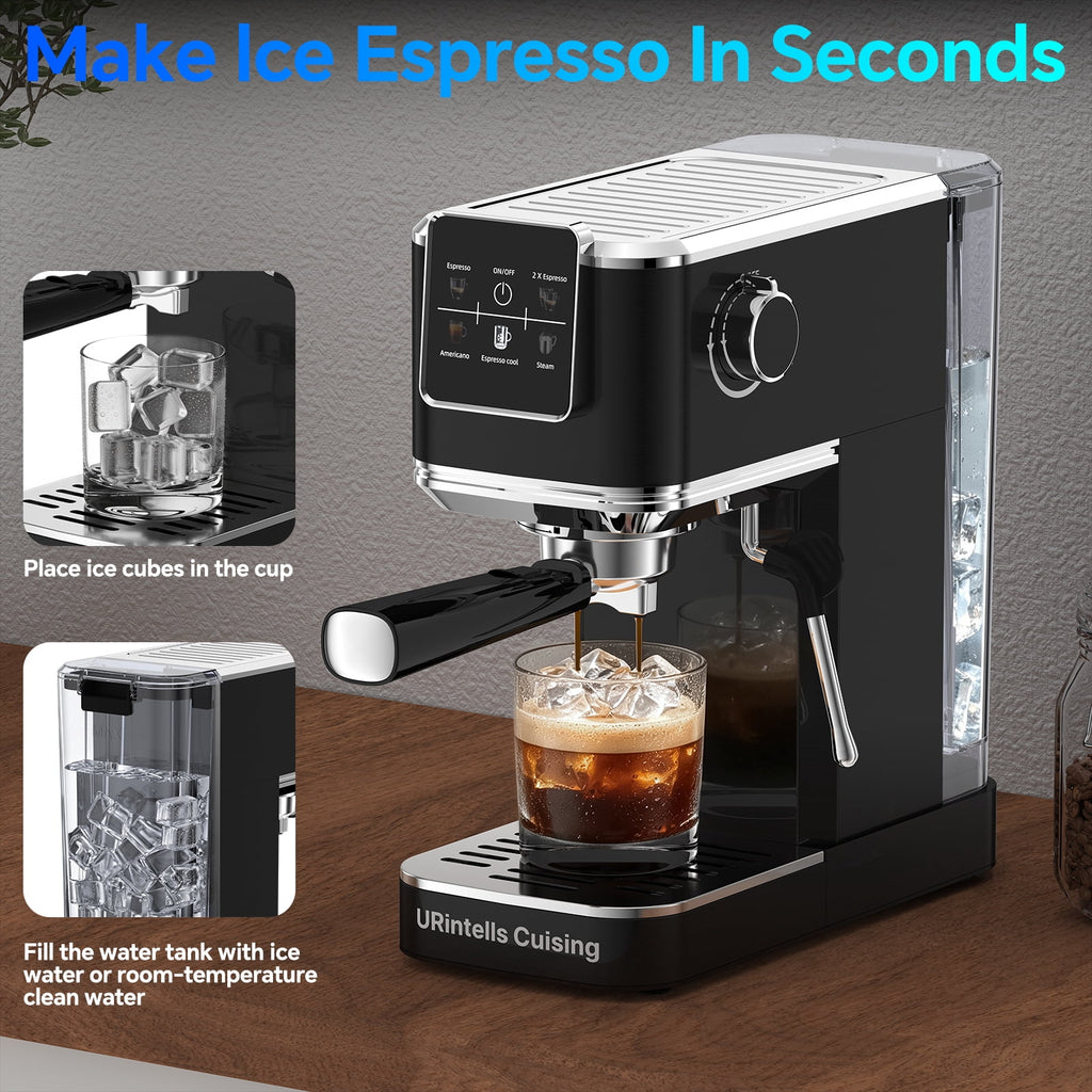 URintells Cuising Espresso Machine, Color Touchscreen, 20 Bar Coffee Maker, Milk Frother, 1350W, Stainless Steel, for Cappuccino Latte, Cold Brew