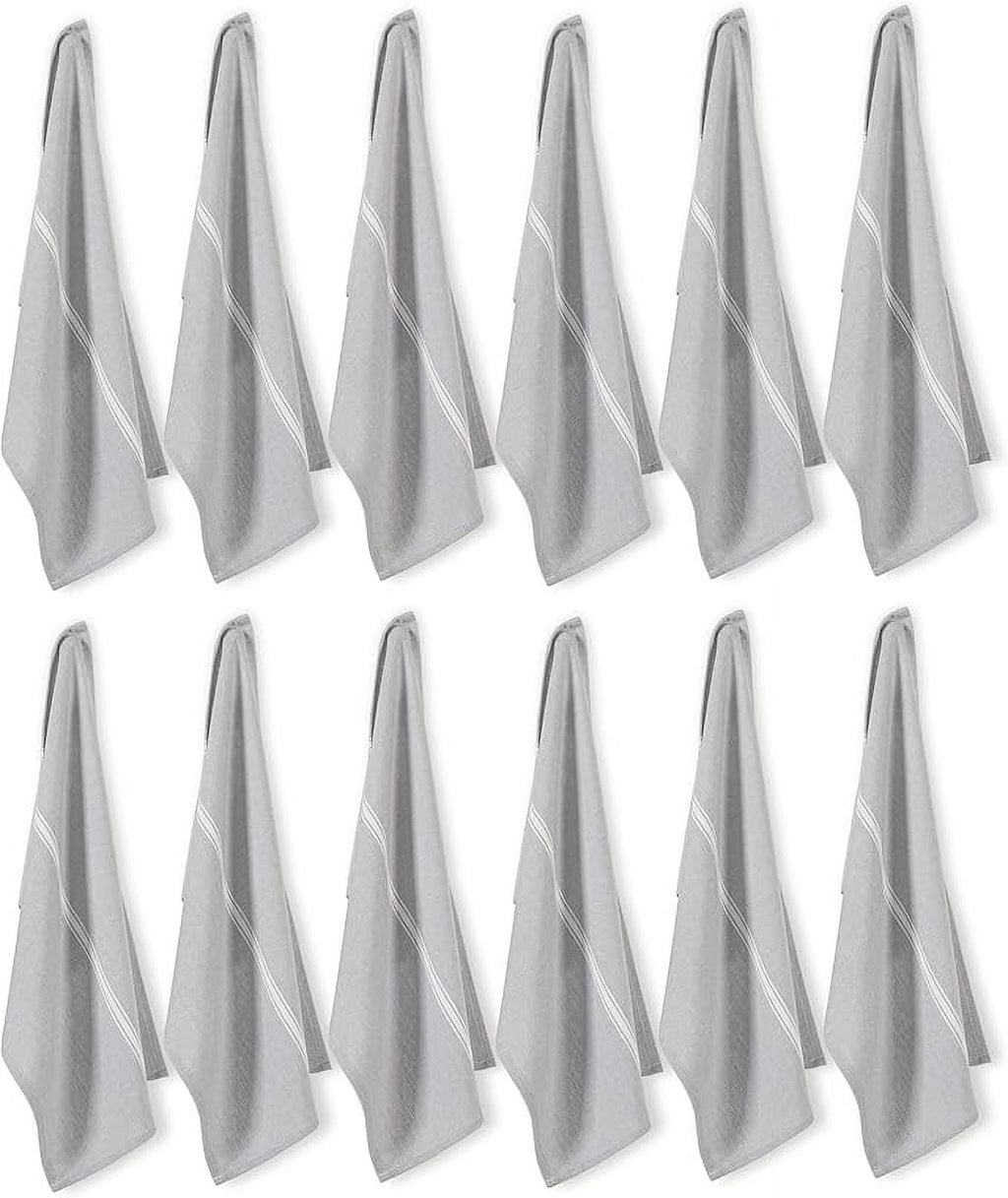 Kitchen Towels Set - 100% Pure Cotton Super Absorbent Hand Towel, Grey Tea Towels, Soft & Durable, Pack of 12 – 15”x25”, Grey Stripe