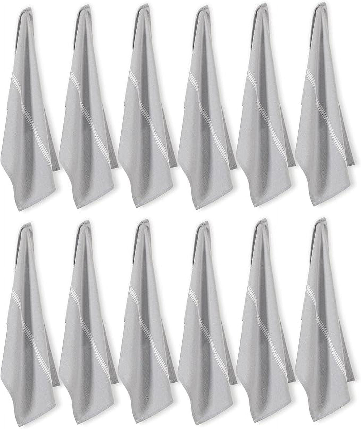 Kitchen Towels Set - 100% Pure Cotton Super Absorbent Hand Towel, Grey Tea Towels, Soft & Durable, Pack of 12 – 15”x25”, Grey Stripe