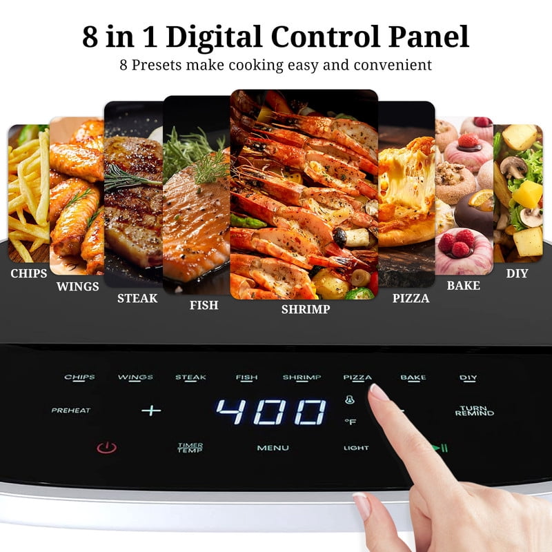 Simenmax Air Fryer, 6-Quart with Viewing Window, 12-in-1 Functions - Air Fry, Roast, Reheat, Dehydrate, Bake, Steam, and More, 400°F Max Temperature, Gray