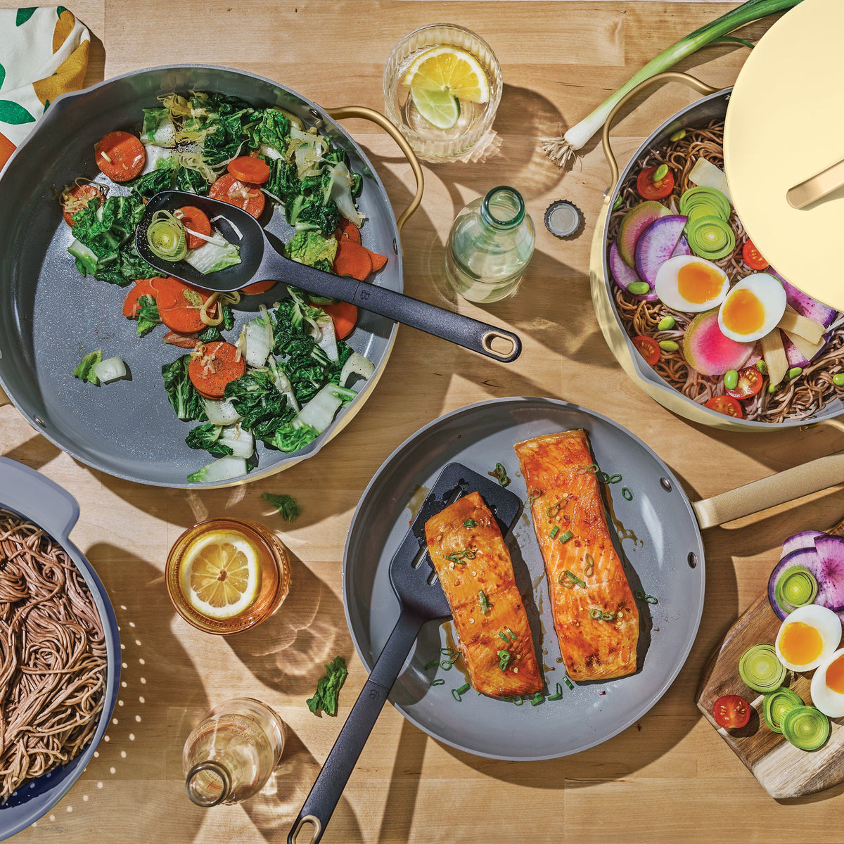 Beautiful 12-Piece Cookware Set, Pots and Pans with Strainer Lids and EverGood Ceramic Nonstick Coating, White Icing by Drew Barrymore