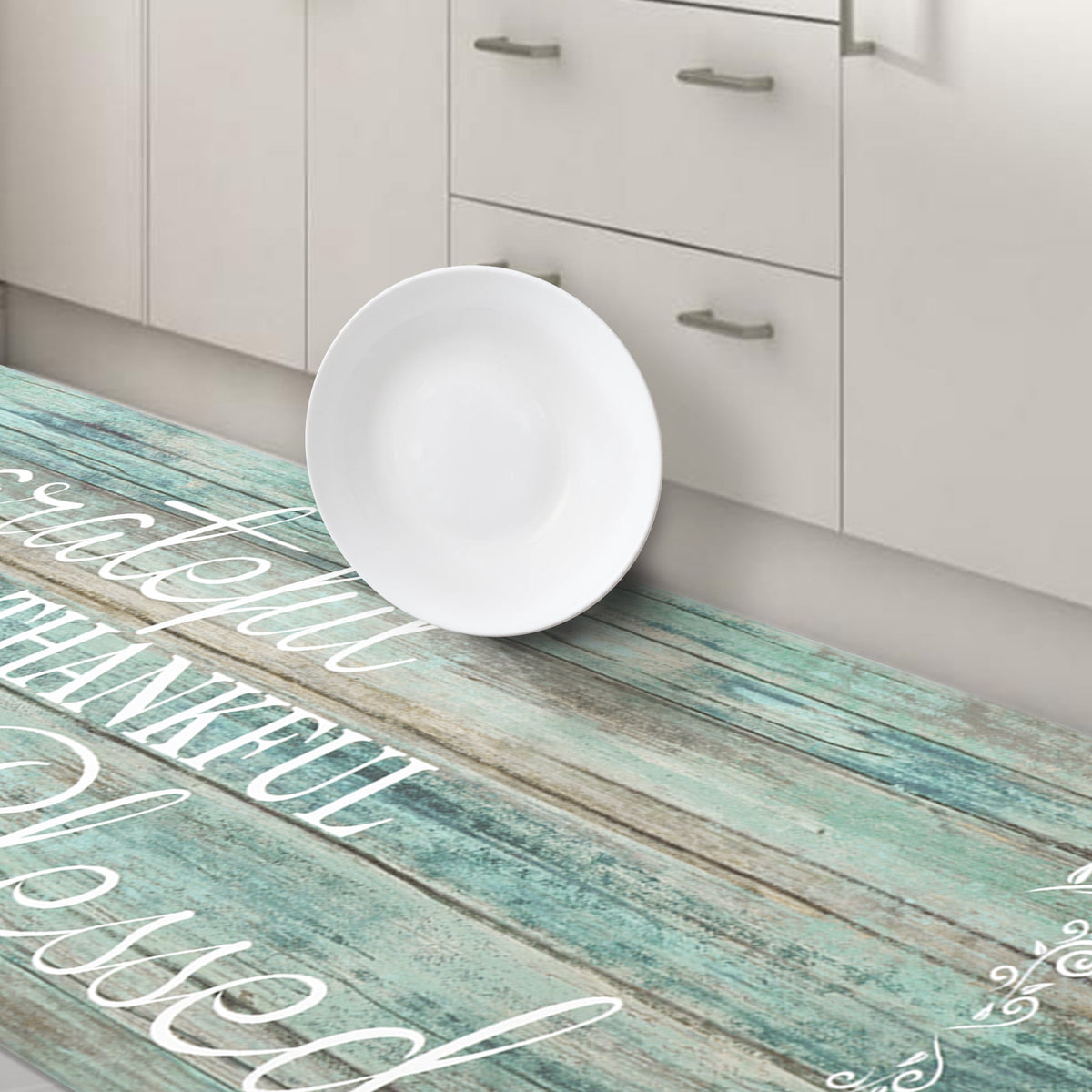 MeyJey Farmhouse Kitchen Rug Set of 2, Non-Slip Anti-Fatigue Waterproof Cushioned Mat for Kitchen, Dining & Laundry Room, 18"x30"+18"x48" Teal/Brown