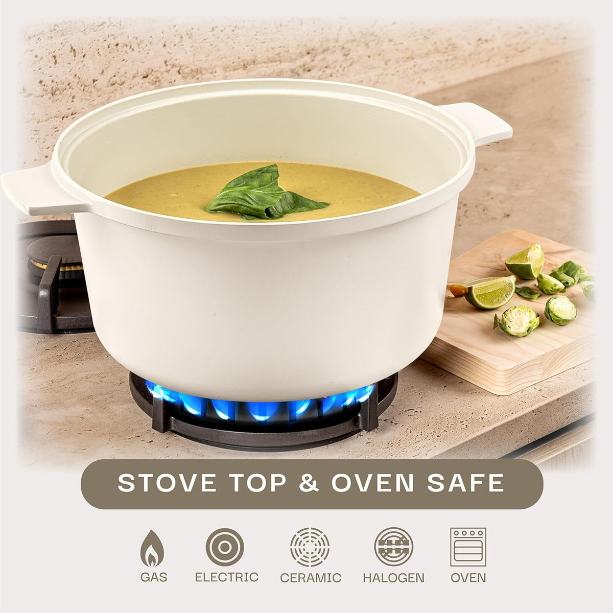 Gotham Steel Ceramic Hammered 5 Qt Lightweight Dutch Oven Pot with Lid & Holders, Oven Safe & Even Heat Retaining Dutch Oven for Bread Baking Sourdough, Soup, 70% Lighter than Cast Iron, Navy