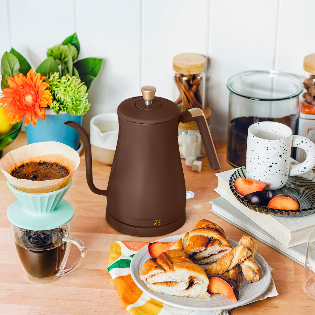 Beautiful 1-Liter Electric Gooseneck Kettle 1200 W, Chocolate by Drew Barrymore