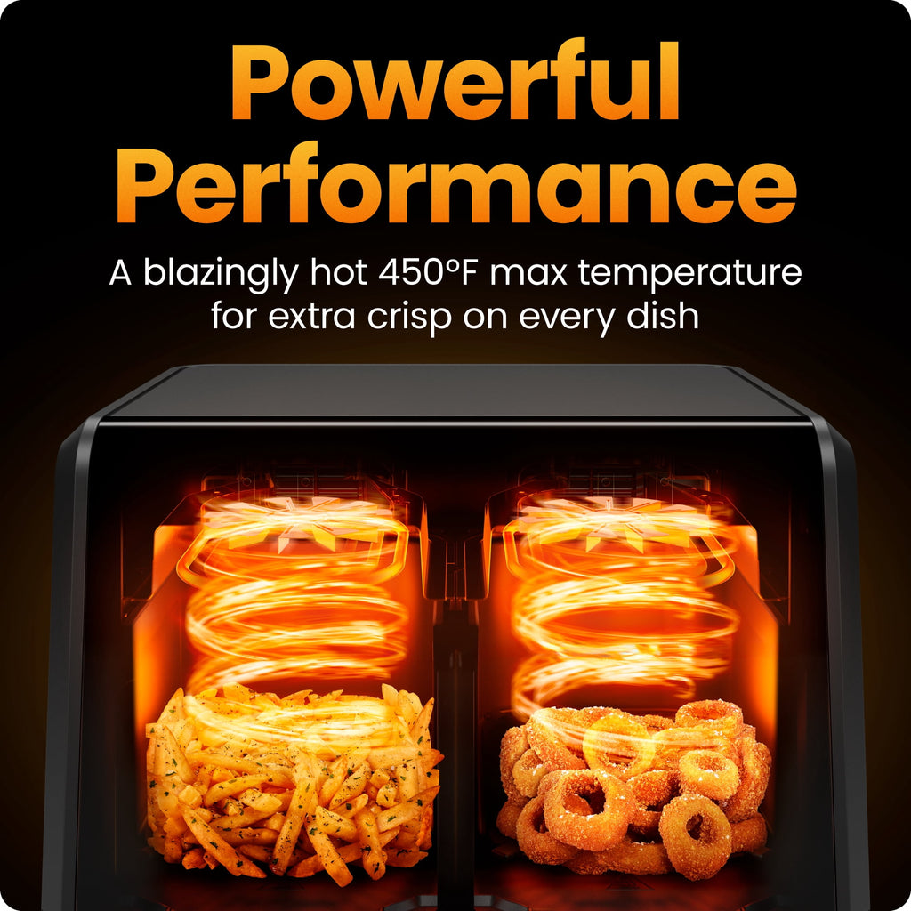 Chefman 9-Quart TurboFry Dual Basket Easy-View Air Fryer, 450°F Max Temp - Black