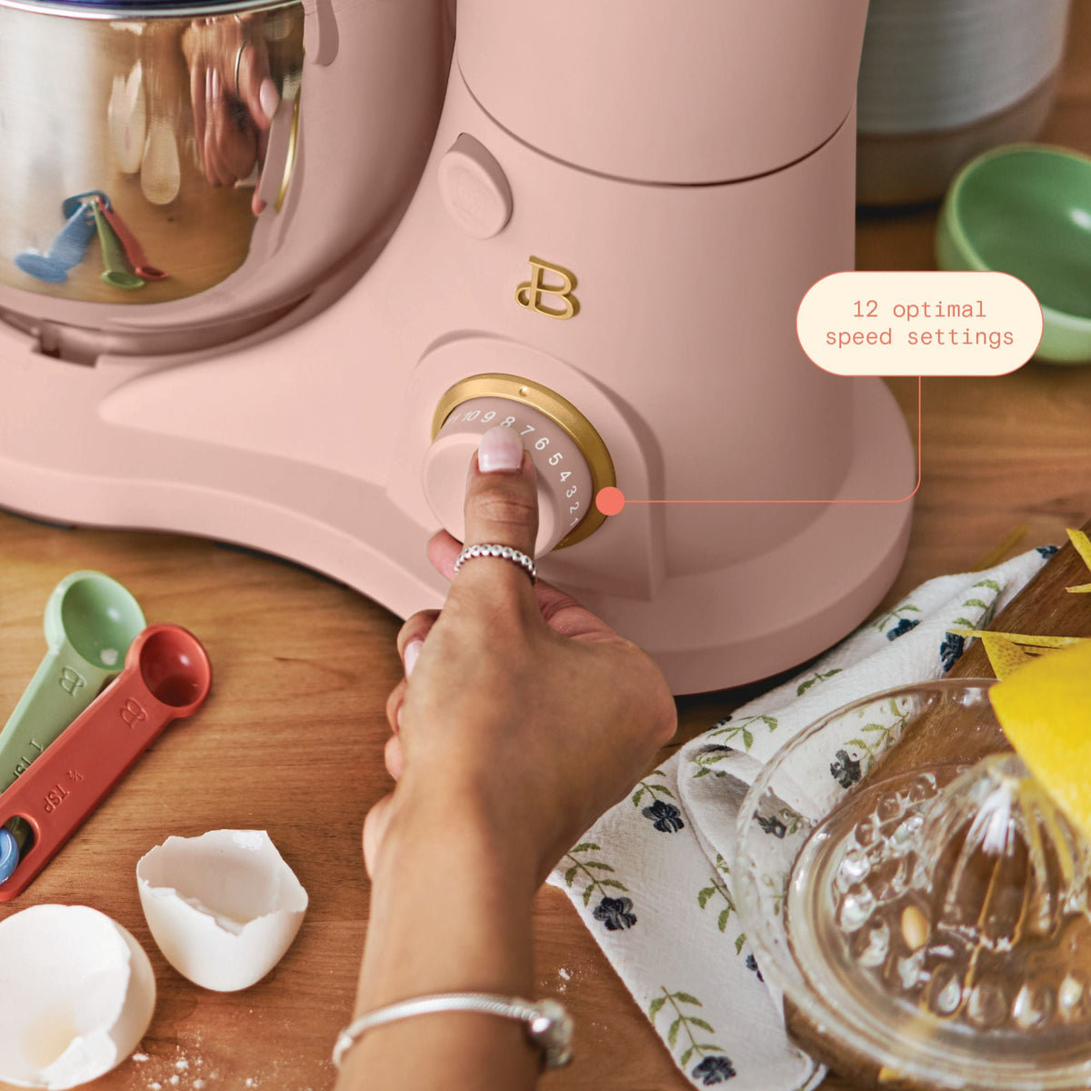 Beautiful 3.5 Qt Stand Mixer with Flat Beater, Dough Hook, Balloon Whisk, Chocolate by Drew Barrymore
