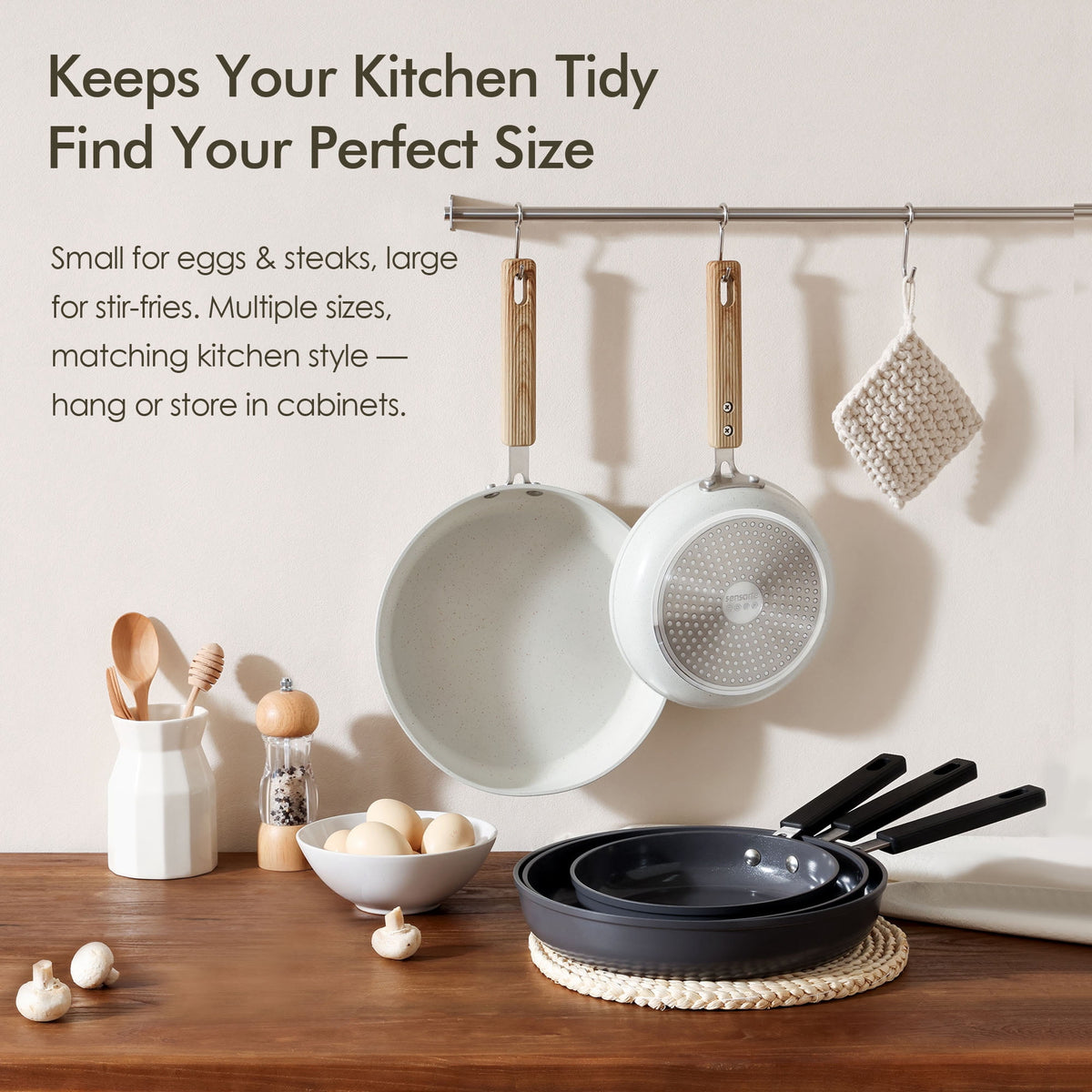 SENSARTE Nonstick Ceramic Frying Pan Skillet, Induction Omelette Pan Egg Pan, Healthy Cookware Chef's Pan with Heat-Resistant Handle, Dishwasher Safe, Gray, 8"