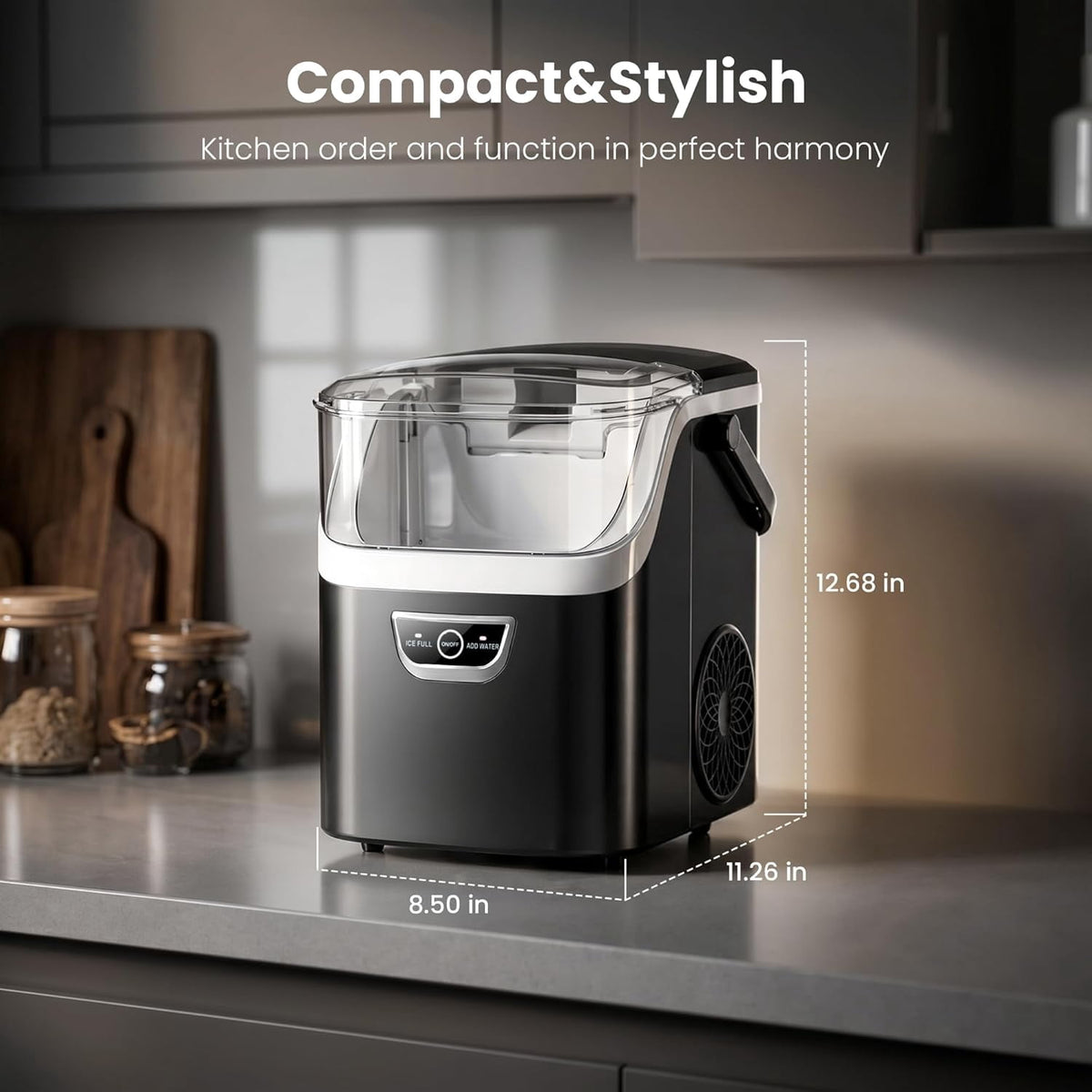 Havato Nugget Ice Maker, Countertop Ice Machine Chewable Crushed Ice | 35Lbs/24H, Self-Cleaning, Quiet & Compact ,Black
