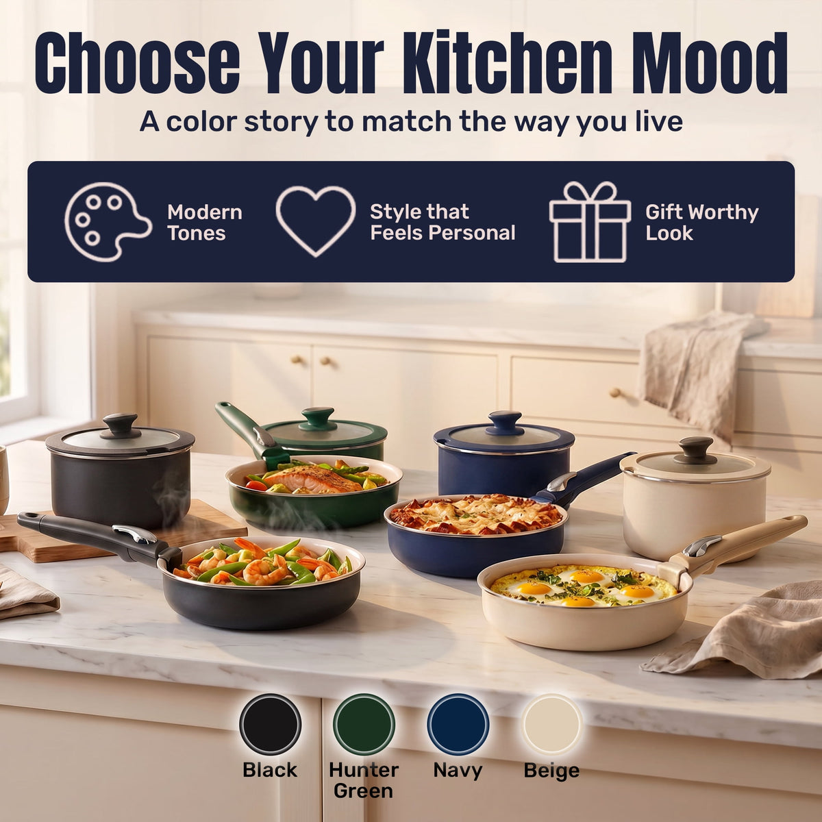 Gotham Steel 18 Pcs Pots and Pans set Non Stick, Ceramic Pan Cookware Set W/ Detachable Handle, RV Kitchen Cooking Set with Secure Lock Removable Handles, Oven Safe Nonstick Pan Set, Blue