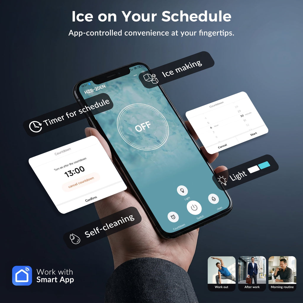 POKAIR Smart Nugget Ice Maker Countertop, Wi-Fi App Controlled Portable Ice Maker 44lbs/Day, Soft Chewable Pebble Ice in 9 Minutes, Self-Cleaning, Stainless Steel Ice Machine for Home & RVs