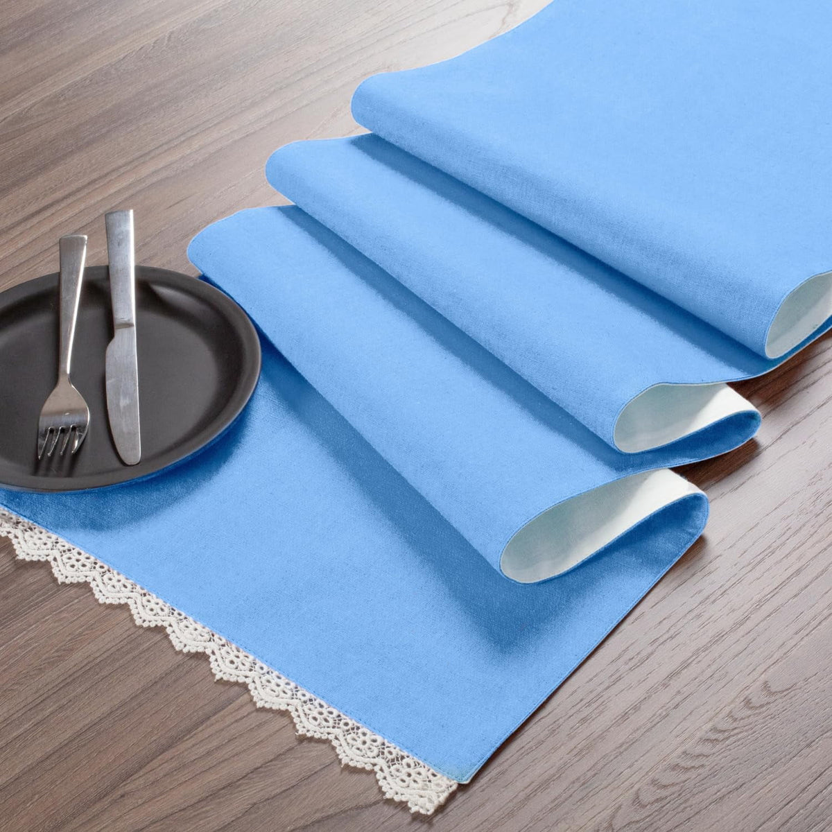 Fingercraft Table Runners, Cotton Dinner Table Centerpiece with Beautiful Premium Lace, Home and Dining Aqua-90