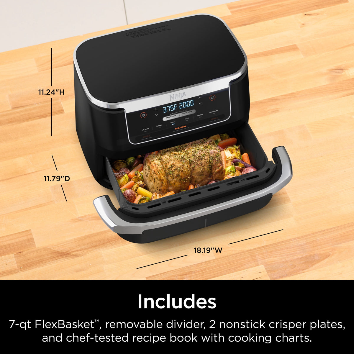 Ninja Foodi Air Fryer 7-Qt, DualZone FlexBasket, 6-in-1, Smart Finish, Cook 2 Foods 2 Ways, DZ071 Black
