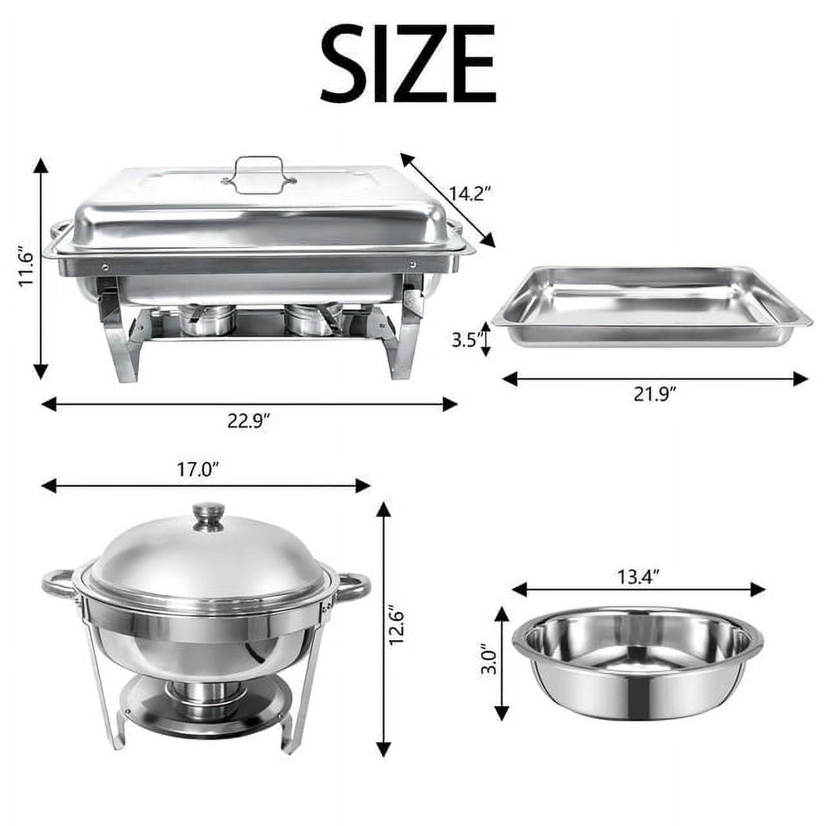 Jacgood Chafing Dish Buffet Set 4 Pack 8QT Full Pan Stainless Steel Food Warmer Chafer Complete Set with Water Pan, Chafing Fuel Holder for Home Party, Buffets, Wedding, Banquet, Catering Events