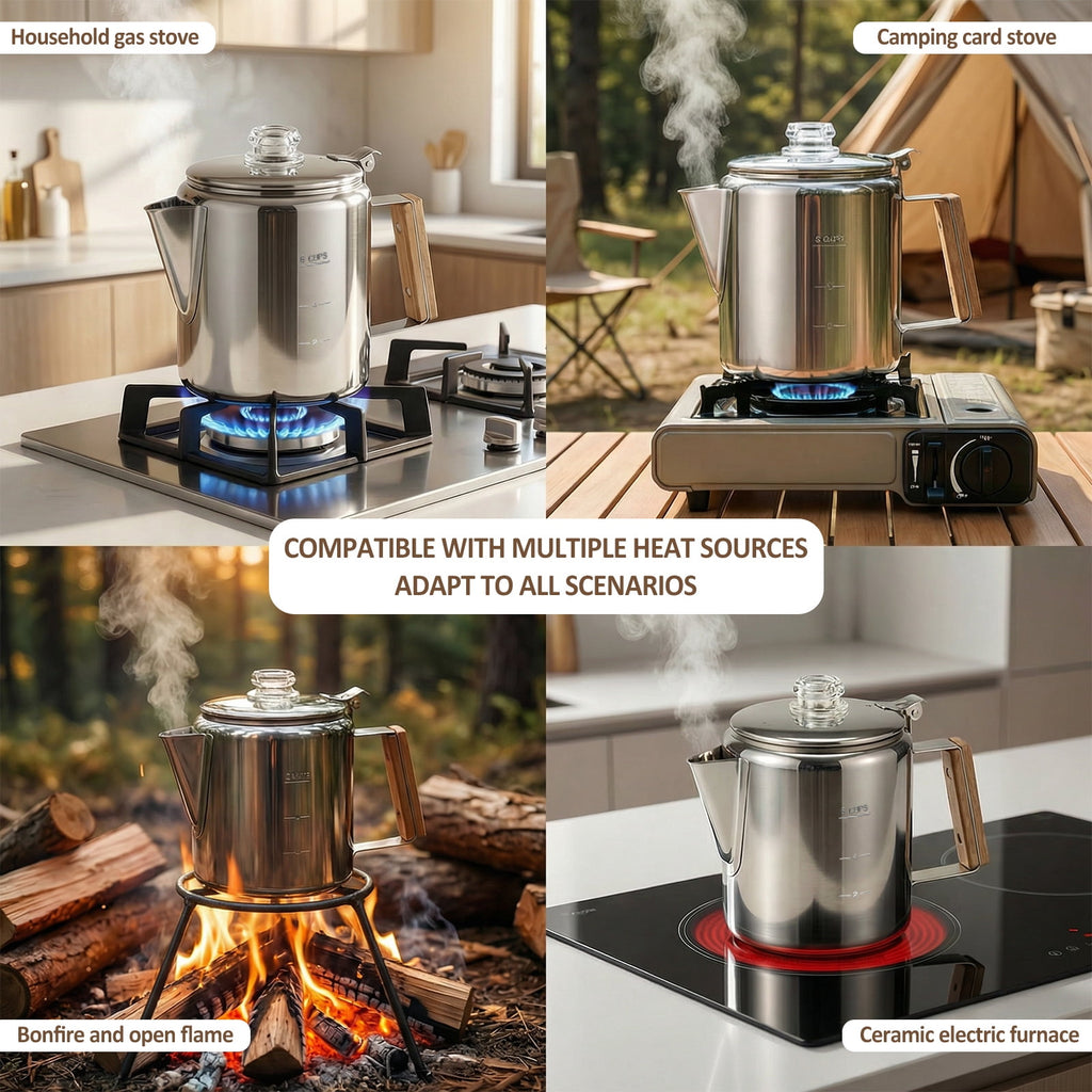 Jetcloudlive Stainless Steel Coffee Percolator 6-Cup Camping Coffee Pot with Glass Knob Portable Percolator Coffee Pot for Campfire or Stove Top Coffee Making