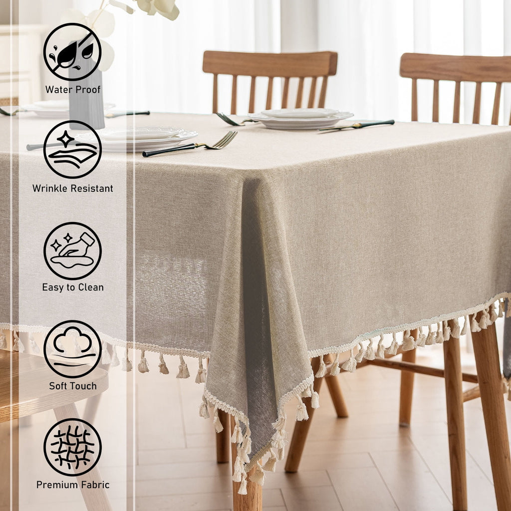 Soulgenix Tablecloth, 55"*70" Rectangle Table Cloth with Tassel, Table Cover for Dining, Party, Home, Fits Tables 30"×45" (4-6 seats), Beige
