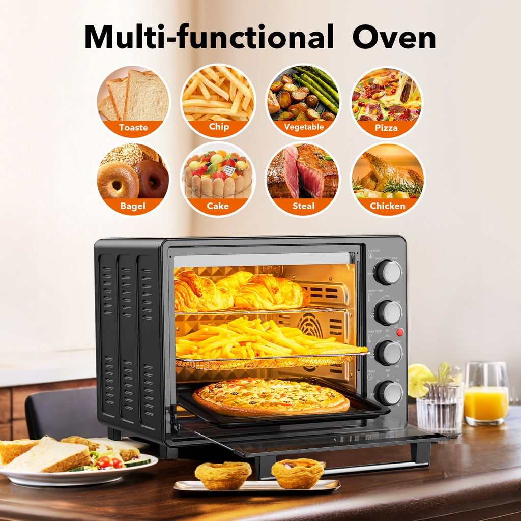 34 QT Super-Large Air Fryer, Electric Toaster Oven Countertop, Pizza, Warm, Broil, Toast, Bake, Air Fry, 1500W, 5 Functions, 85% Oil-Less