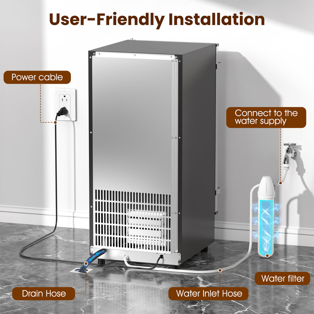 Coolake 15” W Under Counter Ice Maker 80lbs/day with 40lbs Storage, Auto-cleaning LCD Panel Built-in Outdoor Ice Machine for Home Bar Kitchen Office