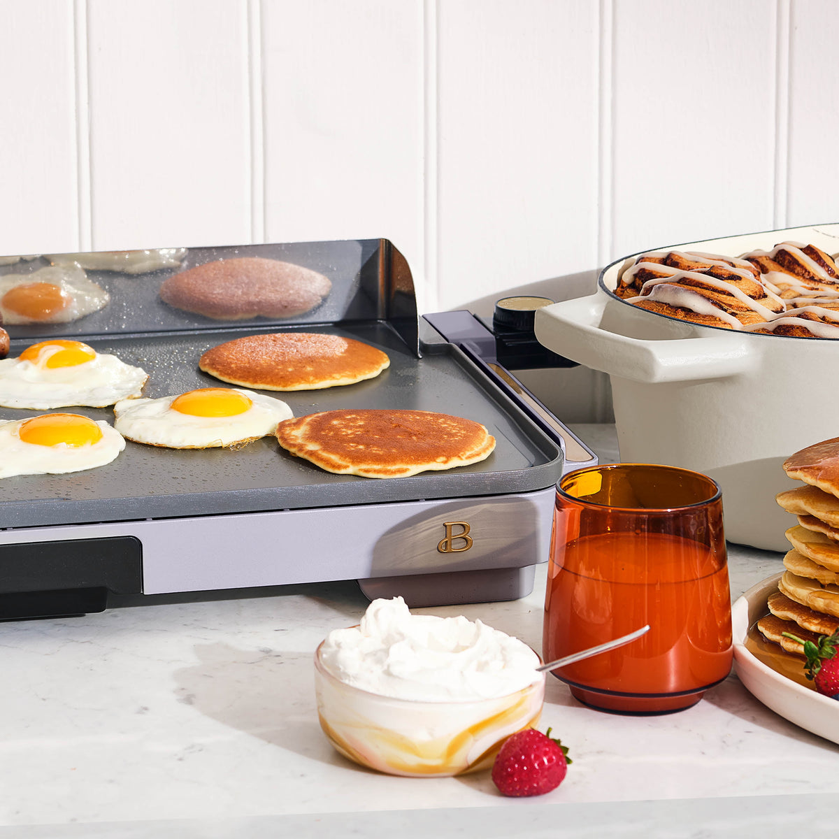 Beautiful XL Electric Griddle 12" x 22" with EverGood Ceramic Nonstick Coating, Thyme Green by Drew Barrymore