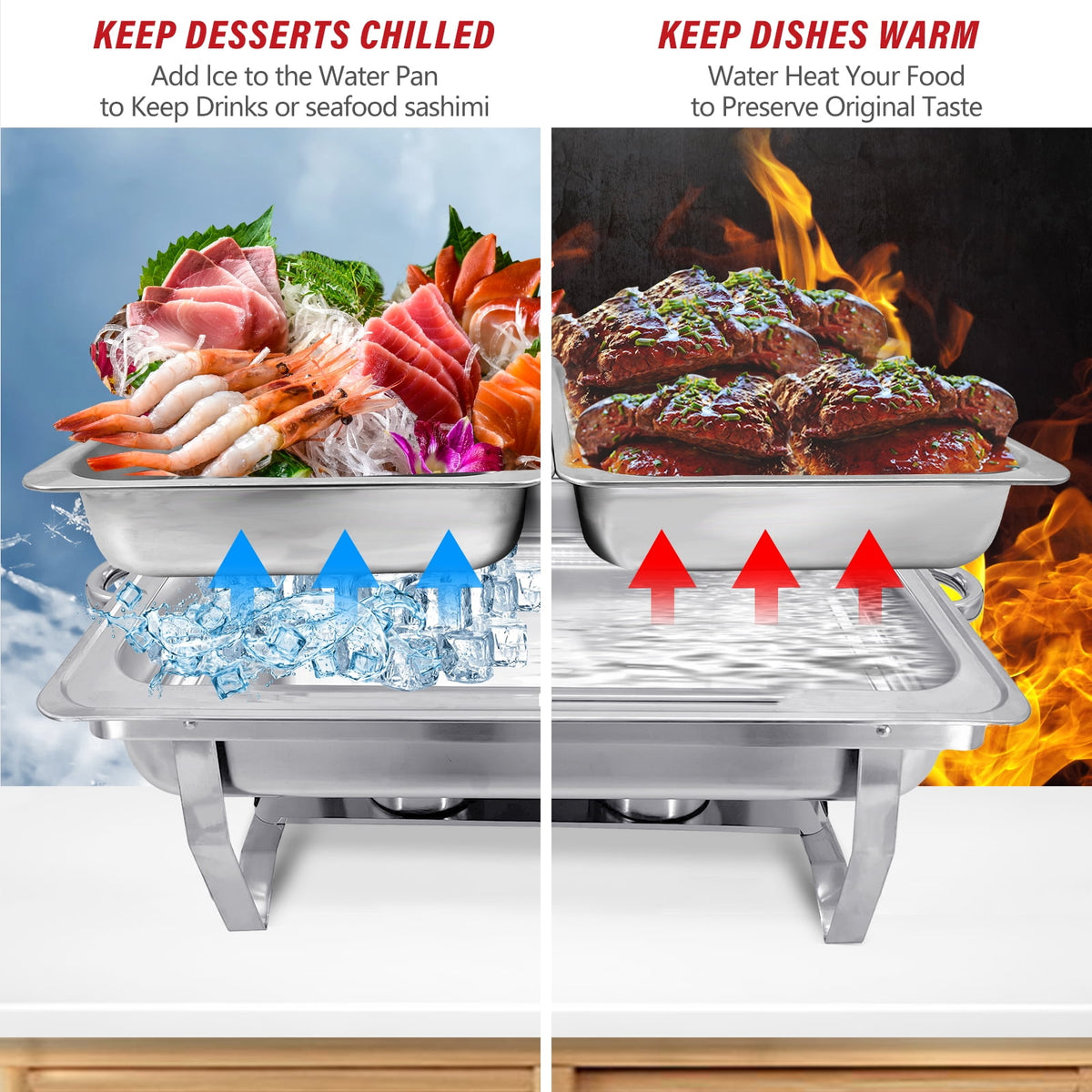 Jacgood 5 Pack Chafing Dish Buffet Set 8Qt. Foldable Rectangular Chafer Set, Stainless Steel Catering Warmer Set W/Full Size Water Pan, Food Pan, Fuel Holder for Cooked Food Insulation