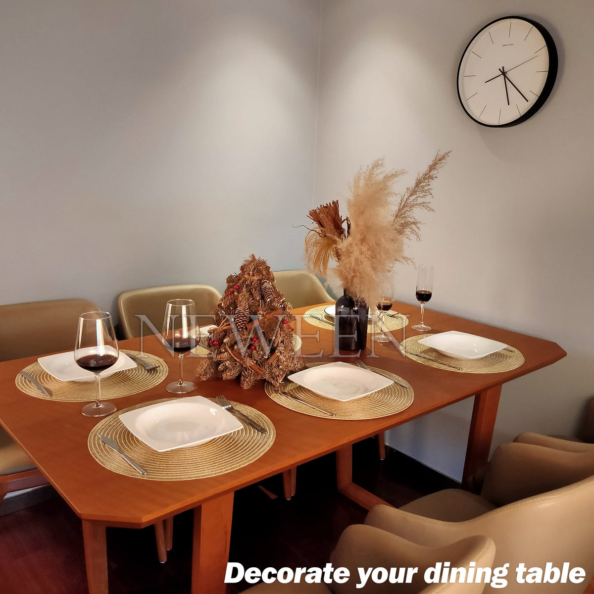 NEWEEN 15" Round Placemats Set of 6 Braided Fabric Heat Resistant Washable Table Mat for Kitchen for Kitchen Party Decor