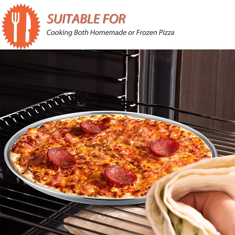 VeSteel Stainless Steel 12 inch Pizza Pan Set of 2, Metal Baking Tray Platter for Oven