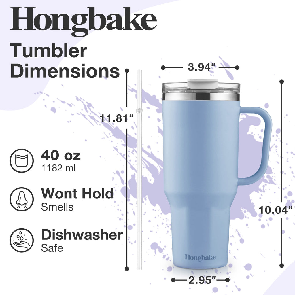 HONGBAKE 40 oz Tumbler with Handle and Straw Lid, Insulated Stainless Steel Tumbler, Travel Mug Fits Cup Holder, Dusty Lavender