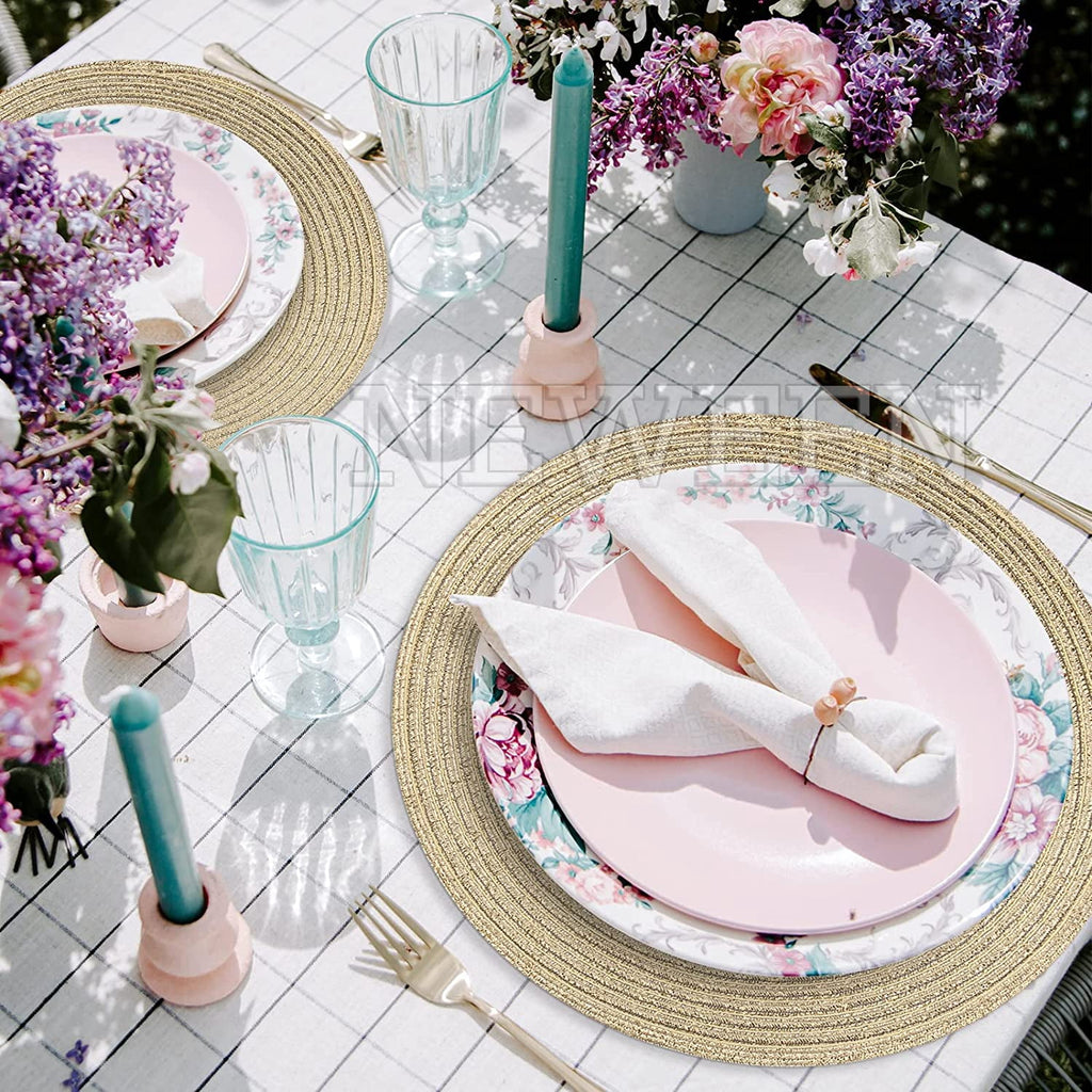 NEWEEN 15" Round Placemats Set of 6 Braided Fabric Heat Resistant Washable Table Mat for Kitchen for Kitchen Party Decor