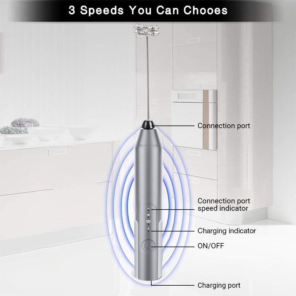 Milk Frother Wand Drink Mixer - Handheld Milk Frother Electric Whisk - Easy-Clean Stainless Steel Frother Wand & Mini Blender - Electric Coffee Frother for Milk Coffee Lattes