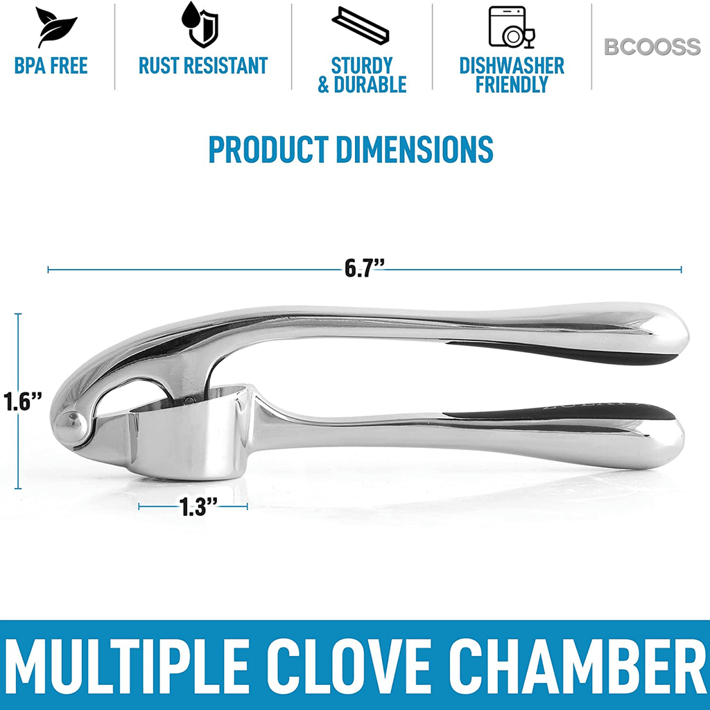 BCOOSS Garlic Press and Mincer Stainless Steel Easy Squeeze Pressed Garlic Crusher with Handle