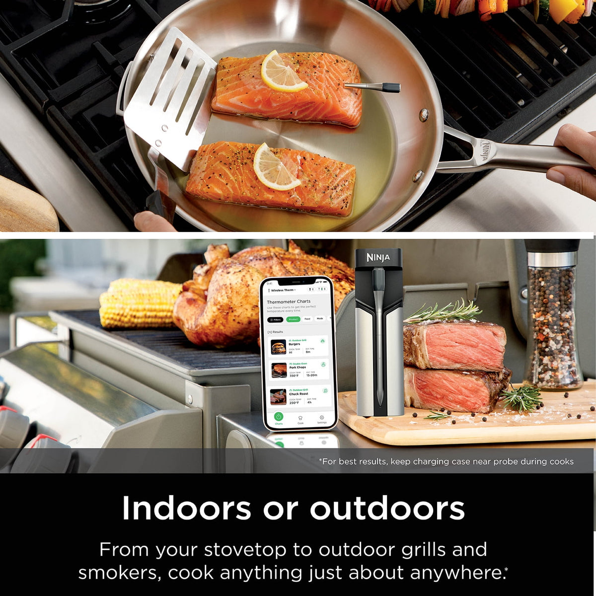 Ninja ProChef Wireless Meat Thermometer Indoor & Outdoor, extended battery life, bluetooth, waterproof, WP100