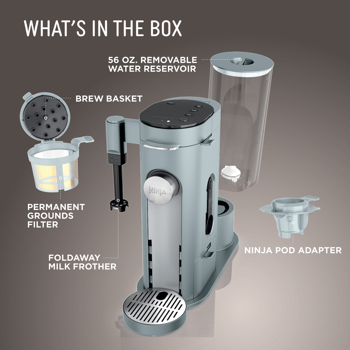 Ninja Pods & Grounds Specialty Single-Serve Coffee Maker, K-Cup Pod Compatible, Built-In Milk Frother, PB051SG, Sage Green