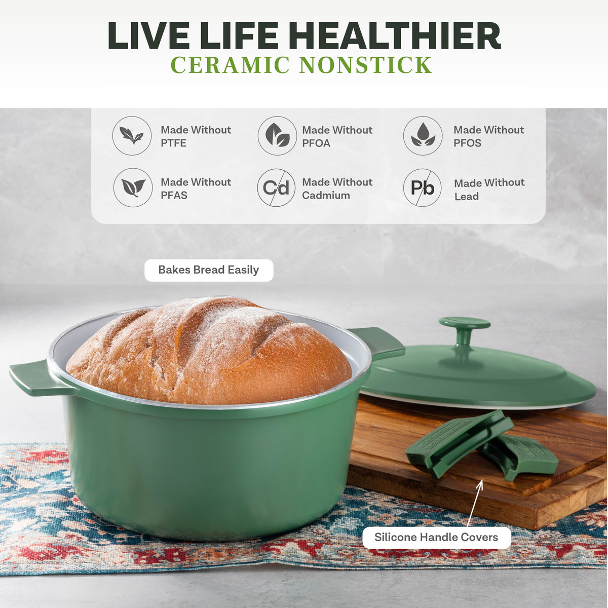 Gotham Steel Ceramic Hammered 5 Qt Lightweight Dutch Oven Pot with Lid & Holders, Oven Safe & Even Heat Retaining Dutch Oven for Bread Baking Sourdough, Soup, 70% Lighter than Cast Iron, Navy
