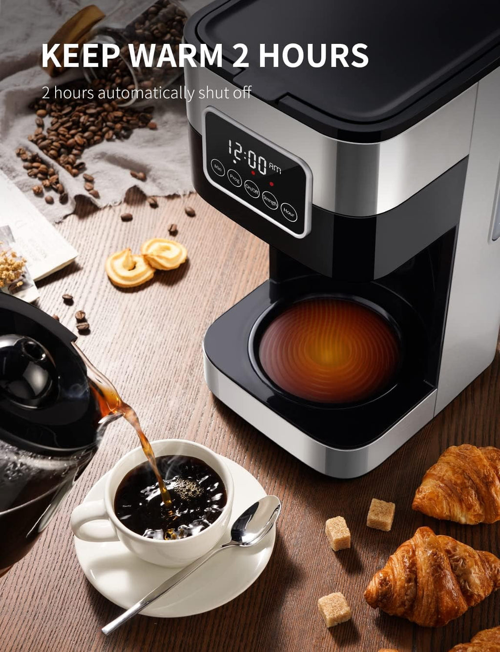 8-Cup Programmable Coffee Maker with Thermal Carafe, Touch Screen Timer, Auto Shut off & Pause-Serve Feature, Strong Brew Option, Stainless Steel & Black