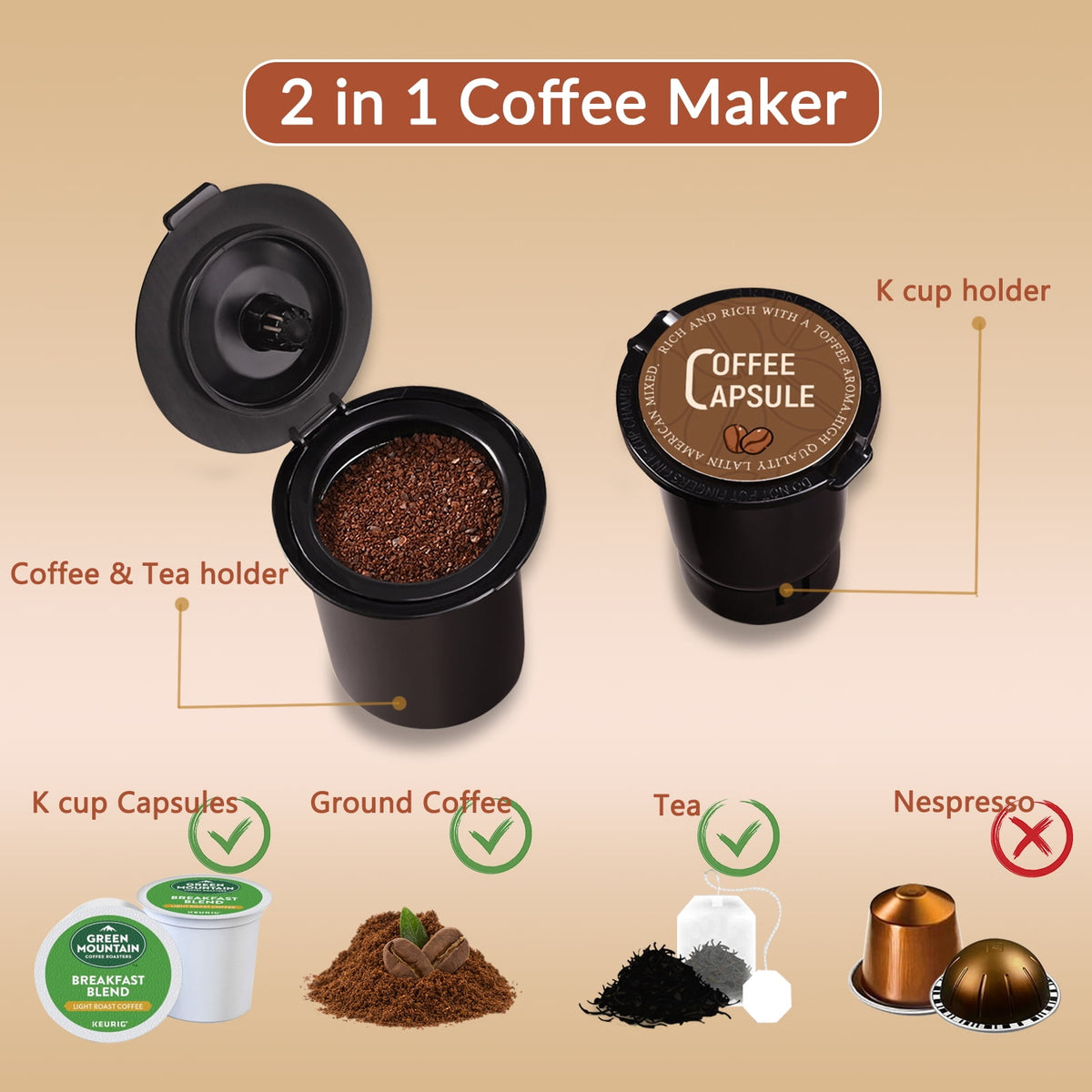 Mecity Compact Coffee Maker for Ground Coffee & Loose Tea - Single Serve, 6-12 Oz Brew, Black