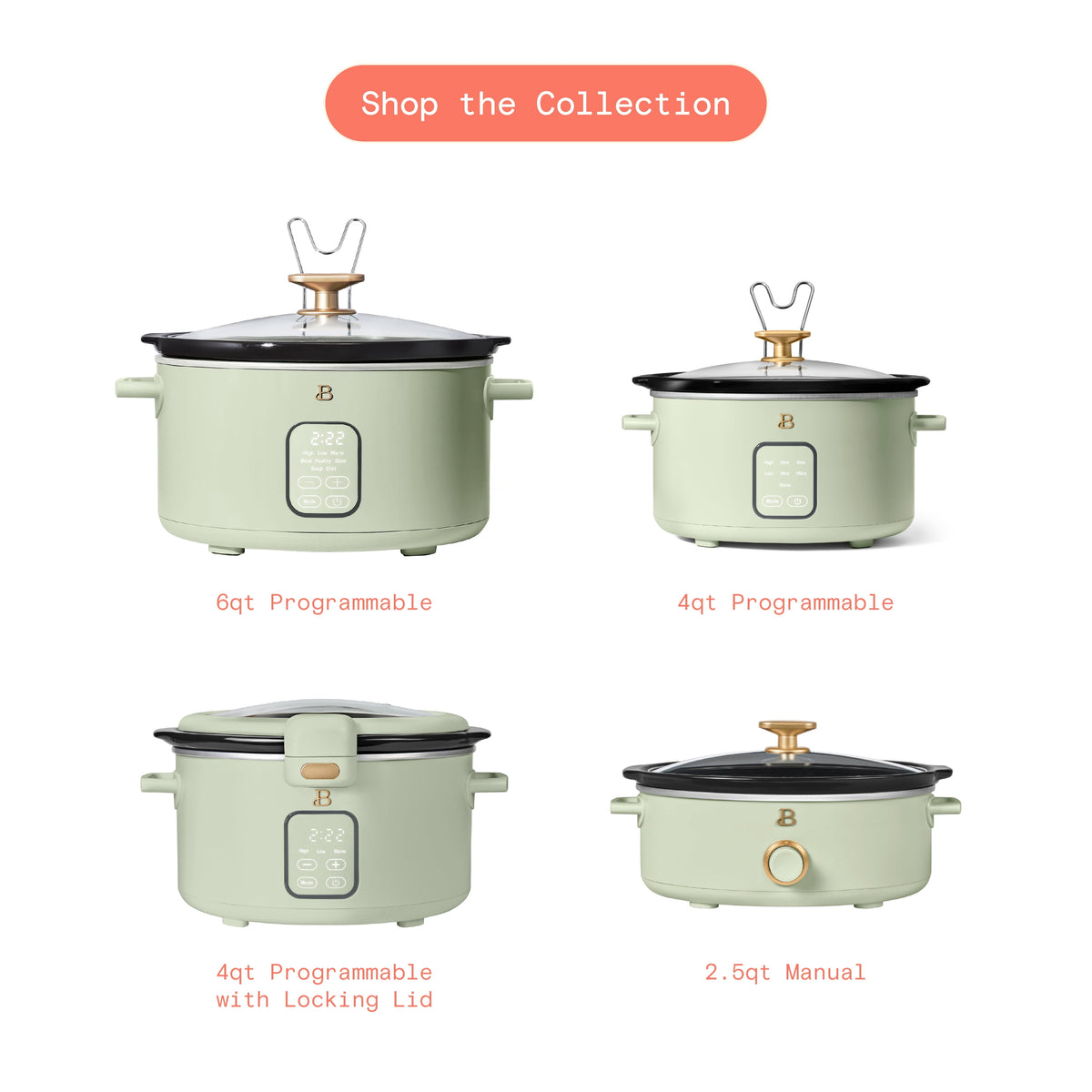 Beautiful 6 Qt Programmable Slow Cooker, Thyme Green by Drew Barrymore