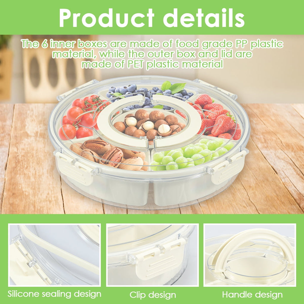 Divided Serving Tray with Lid and Handle Snackle Box Charcuterie Container Portable Snack Platters Clear Organizer