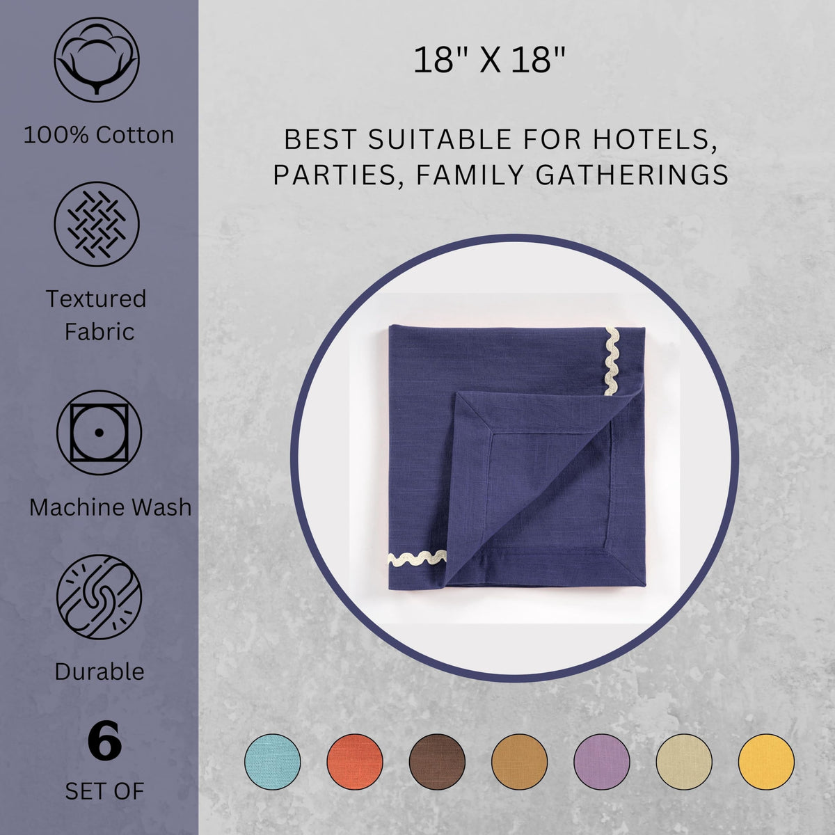 Fingercraft Cloth Napkin, Soft Quality Cotton Linen Blend Fabric, Dinner Napkins with Premium White Lace, 6 Pack, 20”x20” Aqua