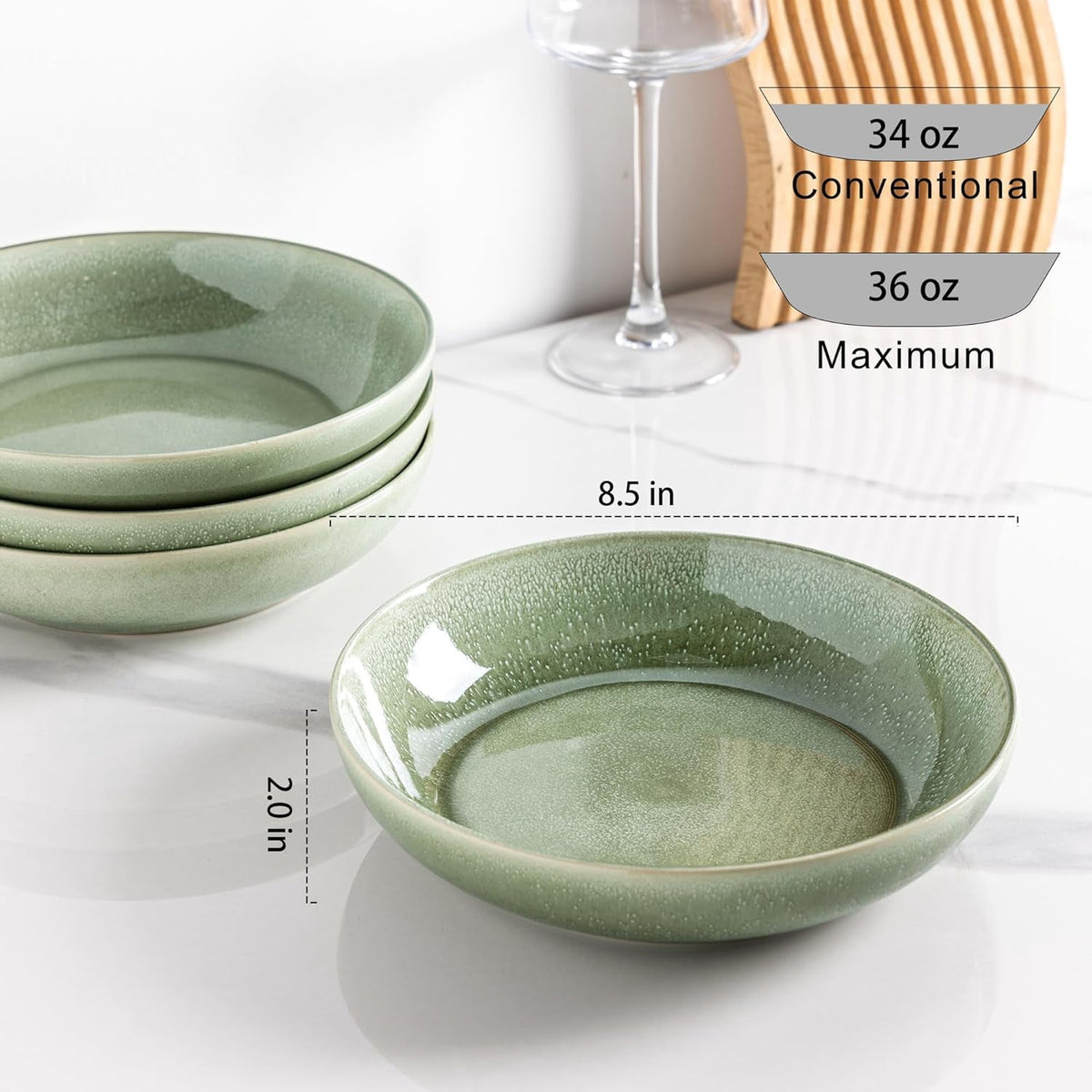 AmorArc 8.5'' Large Ceramic Pasta Bowls Set, 36oz Stoneware Bowls Set of 6 for Kitchen, Reavtive Glaze Bowls-Microwave,Dishwasher Safe for Pasta,Salad,Oatmeal-Ceylon Blue