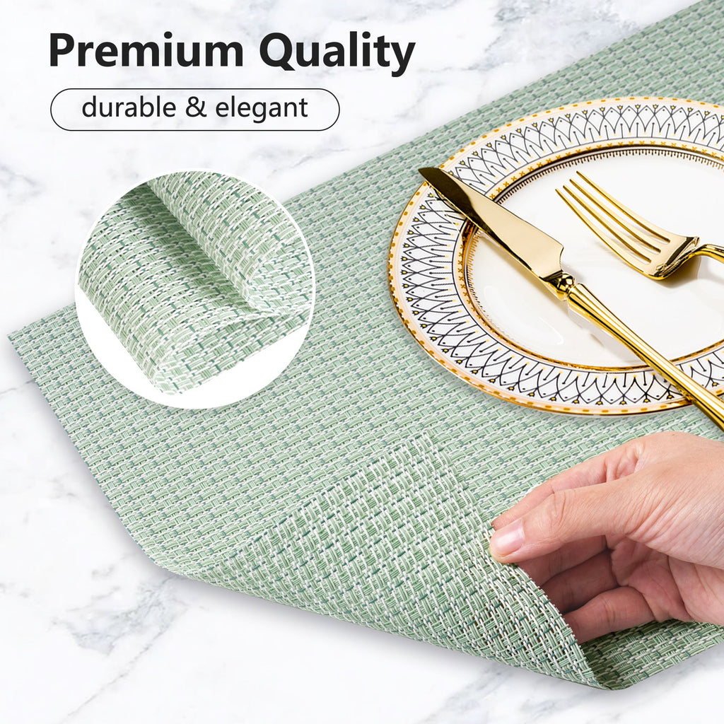 VCVCOO Navy Blue Placemats Set of 4 - Easy Clean Washable PVC Vinyl Placemats - Wipeable Heat Resistant Woven Table Mats for Dining Table - 12x18 inch
