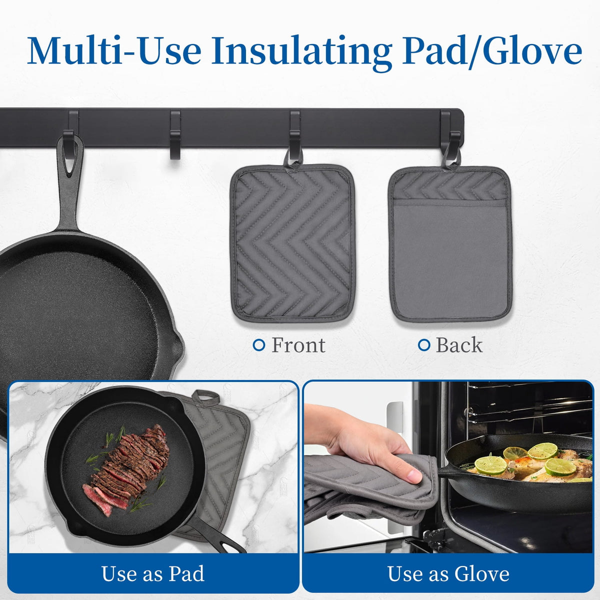 TINANA 10 inch Pre-Seasoned Cast Iron Skillet with Handle and Dual-Use Insulating Pad