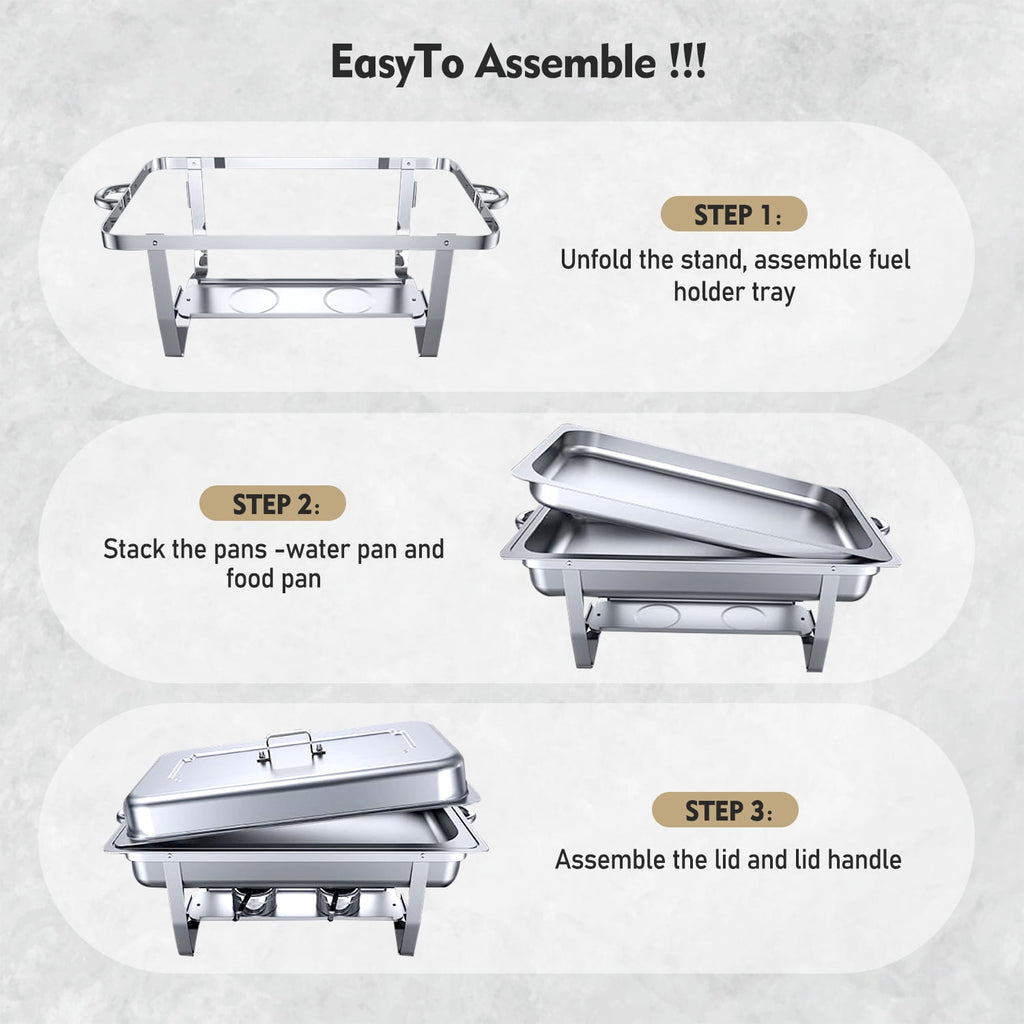 Chafing Dishes for Buffet ,AOKIWO 3 Packs 8QT Mirrored Stainless Steel Chafing Dishes for Buffet, Chafers and Buffet Warmer for Parties, Events, Wedding, Camping, Dinner