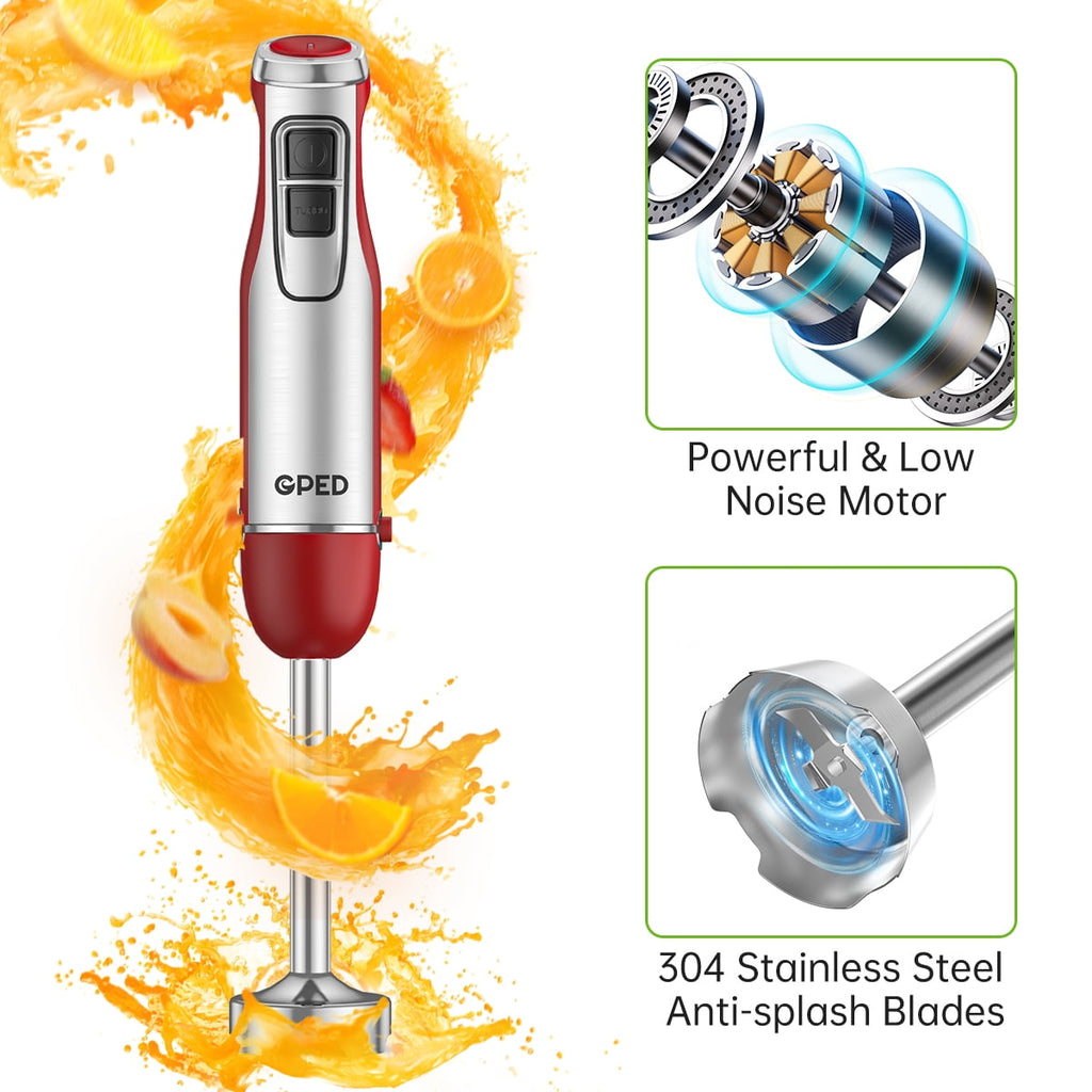 GPED Hand Blender, 5-in-1 Immersion Hand Blender,12 Speed Turbo Mode Stick Blender for Make Smoothie, Milk Shakes,Juice ,Sauces