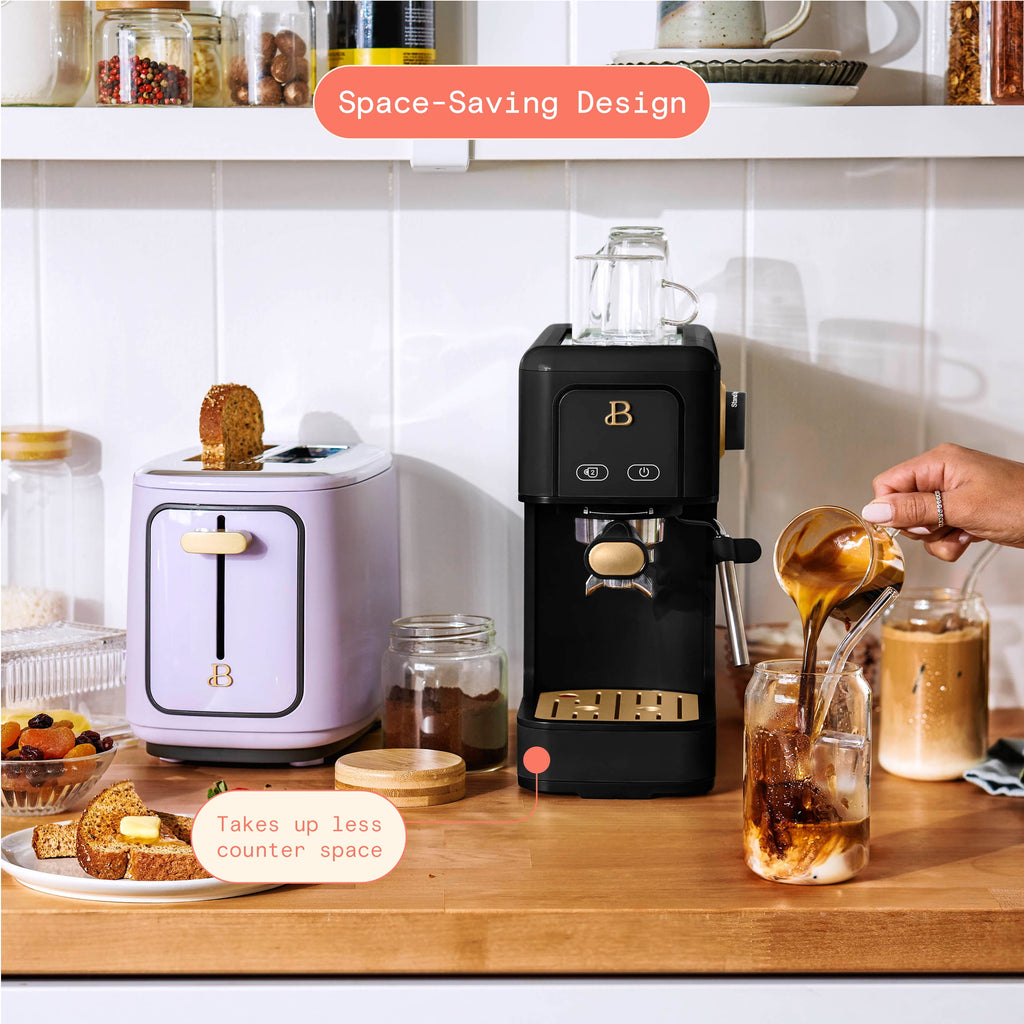 Beautiful by Drew Barrymore Slim Espresso Machine, 20-Bar Pressure, Black Sesame