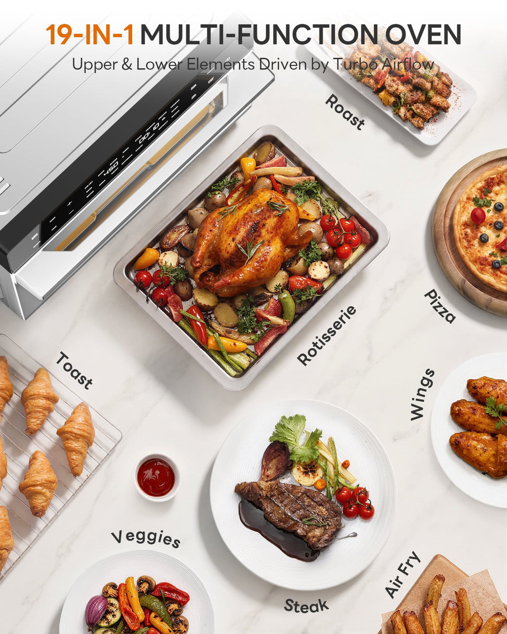 Aeitto 32QT Extra Large Air Fryer, 19-In-1 Air Fryer Toaster Oven Combo with Rotisserie and Dehydrator, Digital Convection Oven Countertop Airfryer Fit 13" Pizza, 1800w