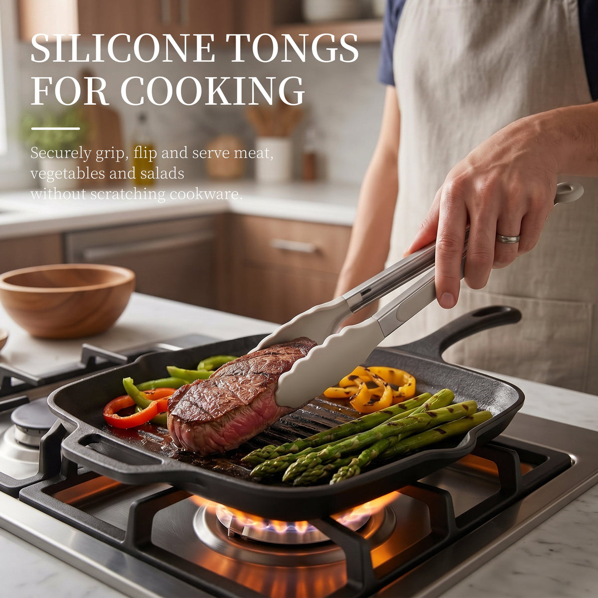 Silicone Cooking Utensils Set - Silicone Kitchen Utensils for Cooking Wooden Handles, 446°F Heat Resistant Kitchen Utensil Spatula Sets w Holder, Gadgets for Non-Stick Cookware BPA FREE (Black)
