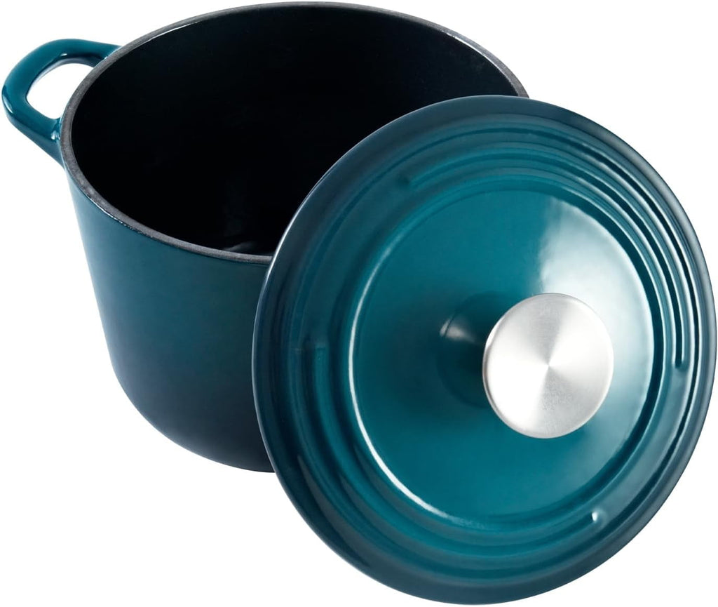 Flavehc Dutch Oven Pot with Lid 2.8 qt Cast Iron Dutch Oven for Bread Baking Slateblue Enameled Cast Iron Rice Pot with Handels